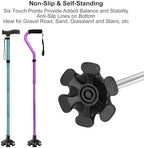 supregear Cane Tip - Self Standing Heavy Duty Rubber Replacement for Walking Cane - Stable Six Point Non-Slip Feets Base - 6 Leg Black Attachment Foot Pad for Folding and Walking Stick