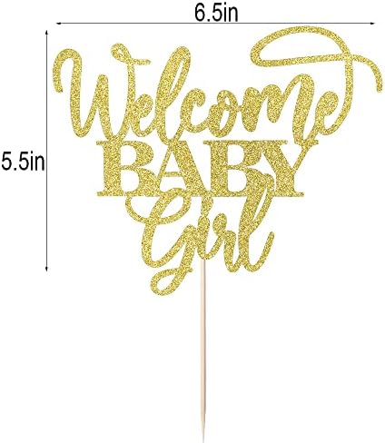 Kaoenla Welcome Baby Girl Cake Toppers - Baby Shower, Baby Shower, Newborn Gender Show Girl Happy Birthday Party Decoration(Gold)