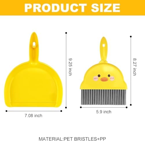 Portable Small Broom and Dustpan Set,1pc Dustpan and Brush Set with Durable Brush, Cute Mini Tool for Desktop Debris Keyboards & Pet Cages Guinea Pig Cage Space Cleaning (Chick)