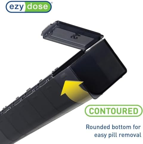 EZY DOSE Weekly (7-Day) Daily Pill Case, Medicine Planner, Vitamin Organizer, Supplement Container, Convenient and Easy to Use, Large Compartments, Travel Friendly, Black, Made in the USA, BPA Free