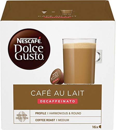 Nestlé Nescafe Dolce Gusto Coffee Pods - Decaffeinated Café au Lait Flavor - Choose Quantity (6 Pack (96 Capsules))