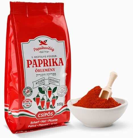 Hungarian Paprika, Hot (100g/3.5oz) Certified Kosher, Imported from Hungary, Made in Kalocsa