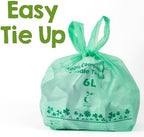 YORJA 1.6 Gallon Tie Handles Compost Trash Bags 120 Food Scrap Bags, Compostable Kitchen Waste Bags with Europe EN13432 & ASTM D6400 Certified