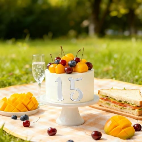 10 PCS Acrylic Number Cake Topper 0-9 Number Cake Decoration Silver Number Mirror Cake Decoration Suitable for Baby Showers Birthdays Anniversaries and Other Occasions