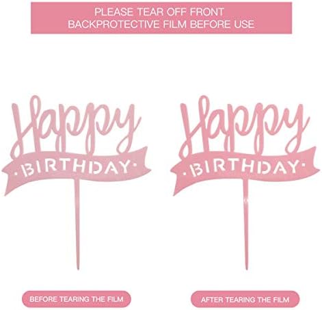 Happy Birthday Pink Cake Topper, Takemay Pink Cupcake Topper with Paper Fans, Confetti Balloon, Christmas Birthday Cake Supplies Decorations (6 pieces)