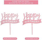 Happy Birthday Pink Cake Topper, Takemay Pink Cupcake Topper with Paper Fans, Confetti Balloon, Christmas Birthday Cake Supplies Decorations (6 pieces)