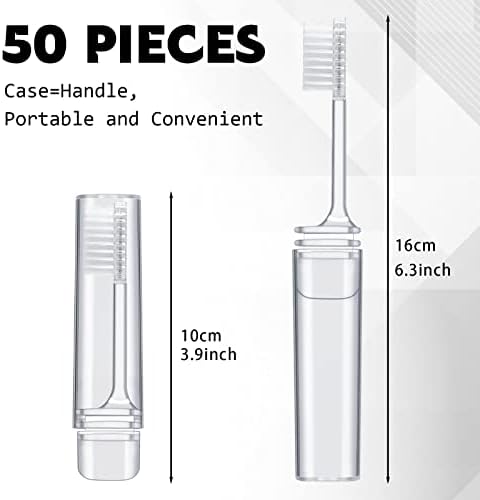 Rtteri 50 Pcs Travel Toothbrush Kit Bulk Folding Tooth Brush with Cover Transparent Potable Travel Size Mini Toothbrush Small Foldable Manual Tooth Brushes for Adult Camping School (Clear)