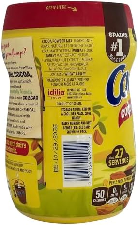 Cola Cao Cocoa Powder Mix 13.8 oz (390 g) per unit 1 PACK. Colacao chocolate drink mix. Colacao original España. Natural Cocoa with no additives. About 27 servings per unit. (1)