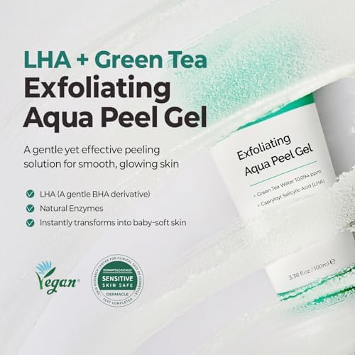 MOTHER MADE LHA Green Tea Exfoliating Aqua Peel Gel, Deep Pore Face Exfoliant, Gentle Facial Exfoliator, Dead Skin Remover, Natural Cellulose for Peeling, Vegan, Korean Skincare (100ml / 3.38 fl.oz)