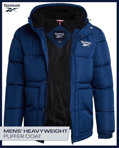 Reebok Mens Winter Jacket - Heavyweight Insulated Mens Winter Coat - Wind Water Resistant Quilted Puffer Jackets for Men