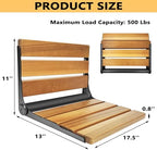 Folding Shower Seat Teak, Bath Safety Furniture Stainless Steel, Shower Seats for Elderly, Fold Down Shower Seat (Black)
