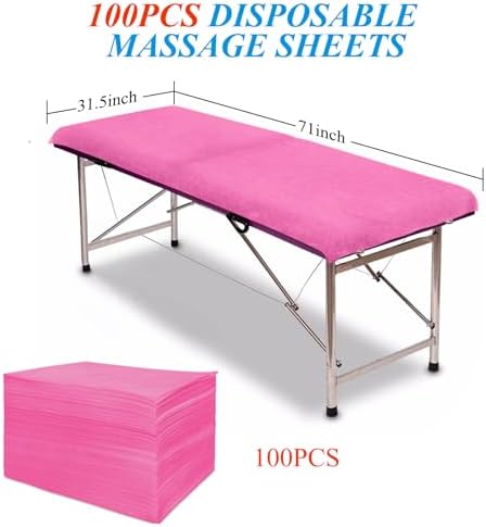 100Pcs Disposable Massage Table Sheets 31.5" x 71" Non-Woven Fabric Bed Covers for Ultimate Hygiene and Comfort in Massage, Tattoo, and Spa Treatments, Breathable and Durable Sheets(Pink)
