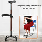 Tetrapod Walking Stick, 10 Heights Adjustable, Lightweight, Comfortable Hand Grip, Non-Slip Base, Telescopic Cane Walking Aid for Seniors Men Woman (Color : Brown-b)