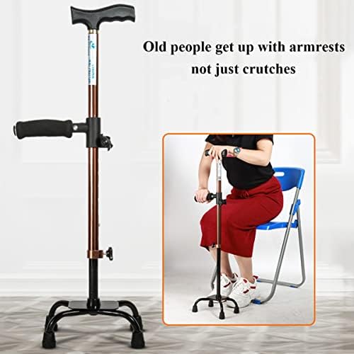 Tetrapod Walking Stick, 10 Heights Adjustable, Lightweight, Comfortable Hand Grip, Non-Slip Base, Telescopic Cane Walking Aid for Seniors Men Woman (Color : Brown-b)