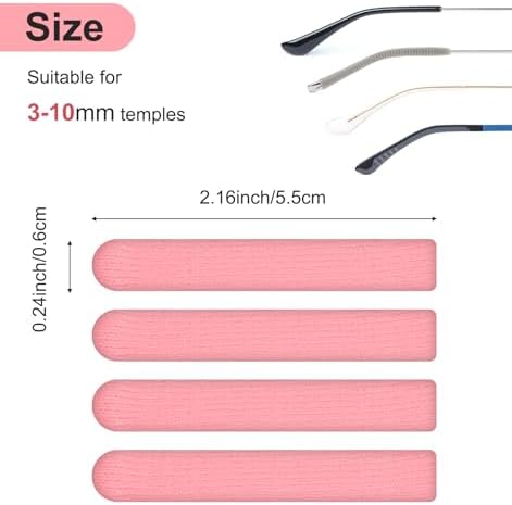 8Pcs Ear Cushions for Glasses, Pink Soft Cotton Cushions for Eyeglass Arms Ears Grip for Women, Anti-Slip Comfort Temple Tips, Easy to Install, 4 Pair