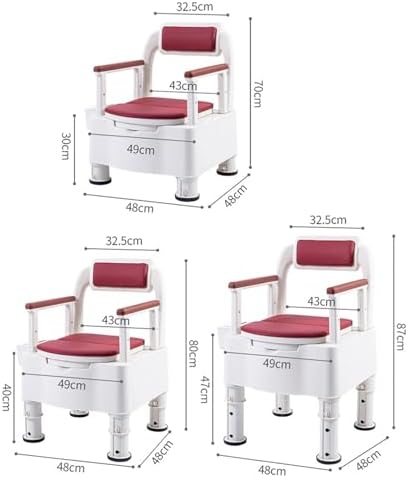 Bedside Commode, Commode Toilet for Elderly Disabled, Potty Chair for Adult with Enlarged Arms, Height Adjustable, Bedside Commodes for Seniors,Red