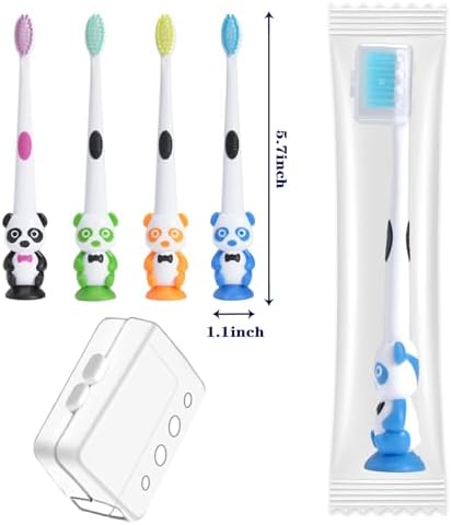 100 Pack Kids Toothbrush Bulk Soft Bristles Toddler Toothbrush with Suction Cup, Lovely Includes Travel Covers, Individually Wrapped Toothbrushes for Kid Home School Daycare Camp (Panda)