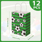 CELSOL Soccer Goodie Bags for Kids Party – 12PCS Durable Kraft Paper Gift Bags with Handles, Decorations & Favors for Soccer-Themed Birthday, Team Snacks, Candy, Boys & Girls Party Fun Supplies