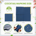 Janlaugh 50 Pcs Scalloped Cocktail Napkins with Gold Foil Edge Thick Paper Disposable Napkins Pastel Party Beverage for Wedding Dinner Birthday Party(Navy Blue,5 x 5 Inch)