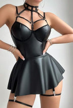 Sexy Strappy Leather Underwire Choker Lingerie Clubwear Dress Nightwear Skirt Babydoll Chemise
