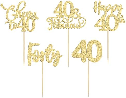 30 Pack Happy 40th Birthday Cupcake Toppers Gold Glitter Forty Cheers to 40 Years Old Birthday Cupcake Picks for Happy 40th Anniversary Party Cake Decorations