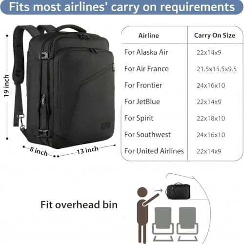 MATEIN Carry on Backpack, Extra Large Travel Backpack Expandable Airplane Approved Weekender Bag for Men and Women, Water Resistant Lightweight Daypack for Flight 40L, Black