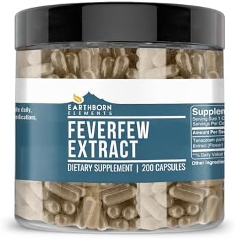 Earthborn Elements Feverfew Extract 200 Capsules, Pure & Undiluted, No Additives