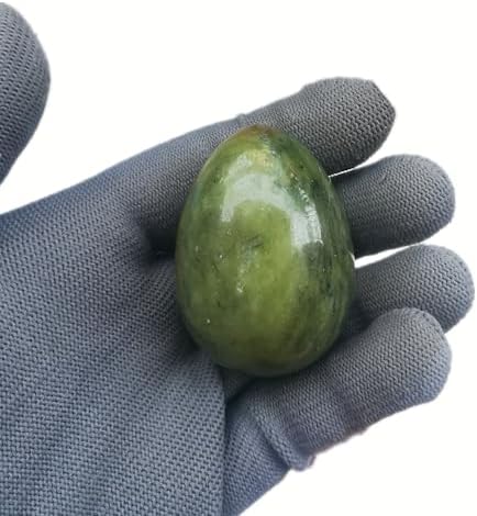 Natural Green Jade Egg Shaped Meditation Chakra and Home Decor Balance Crystals and Healing Stones Statue Set,35 * 50mm Easter and Thanksgiving Gift,with Wooden Bracket