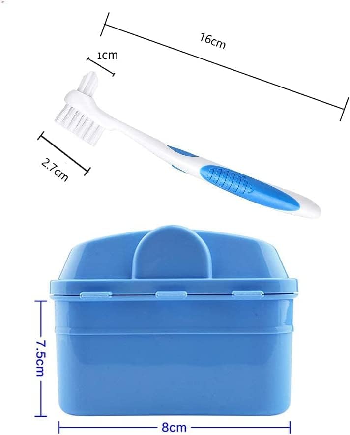 Y-Kelin Denture Retainer Cleaner Kit, Denture Cleaning Case with Denture Brush (Blue)