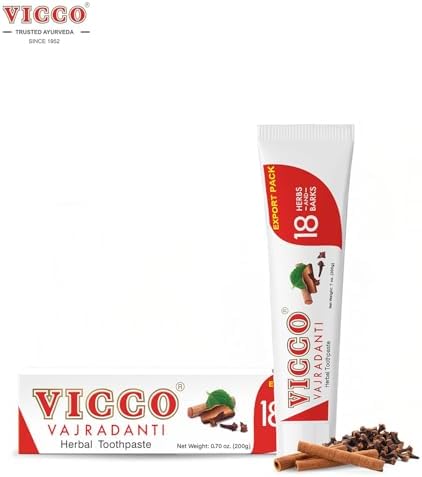 Vicco Vajradanti Ayurvedic Herbal Toothpaste by Vicco – 70 Year Legacy of Ayurveda, with 18 Ayurvedic Herbs & Barks, 100% Natural, Vegan, Fluoride-Free & Cruelty-Free – 7 oz (1 Pack)
