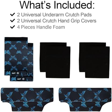 Underarm Crutch's Pad and Hand Grip Covers Universal Forearm Handle Padded Cushion Sets Accessories for Crutches (Blue Butterfly)