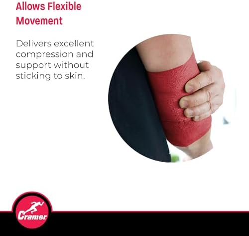 Cramer Eco-Flex Self-Stick Stretch Tape, Red, 2" x 5 yd, Cohesive Athletic Bandage Wrap, Athletic Trainer Flexible Sports Tape, Easy Tear Vet Wrap for Pets, Self Adhesive Bandage Roll, 5 Yards