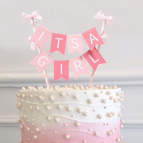 It Is a Girl Cake Topper - Gender Reveal Party Decoration, Pink It’ s a Girl Paper Straw CakeTopper, Baby Shower Cake Topper, BabyGirl Baby Shower Decor