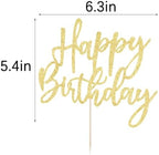 LVEUD Glitter Happy Birthday Cake Topper, Cake Decoration Suitable For Party Decoration - Anniversary/Birthday (Golden)
