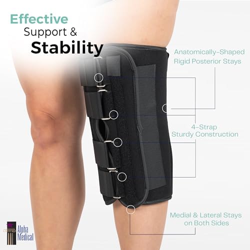 Alpha Medical 14” Long Adjustable Three Panel Orthopedic Knee Immobilizer – Supportive & Adjustable Side Panels – Knee Brace Stabilizer – Knee Immobilization L1830