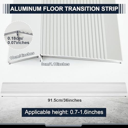 2 Pcs Aluminum Floor Transition Strip Thickness About 1.8 mm 36 Inch Threshold Ramps for Doorway Door Threshold Reducer Doorway Edge Trim Suitable for Threshold Height Less Than 1.6 Inches (Silver)