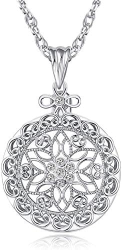 5X Necklace Magnifier Magnifying Glass Flower Pendant Retro Magnifying Loupe Pocket Jewelry Magnifier Necklace Elegant Long Sweater Chain with Jewelry Box for Senior Reading (Silver-Sliding Top)