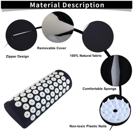 Acupressure Massage Pillow Acupuncture Massager for Neck Back Head Pain Relief,Black