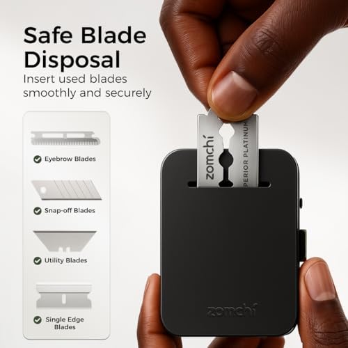 ZOMCHI Razor Blade Bank for Used Double Edge Safety Razor Blades, Compact Disposal Container for Safe Storage and Travel (Matte Black)