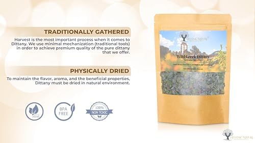 WILD GREEK DITTANY DRIED PREMIUM QUALITY- from Cretan Maountains Handpicked and Air-Dried in DoyPack with ZipLock for Awesome Freshness and Aroma - Mediterranean (1.41 Ounce (Pack of 1), Dittany)