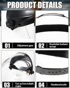 Tellegloww 4 Pcs Clear Safety Face Shield for Grinding & Cutting, Lightweight Full Impact Resistant with Adjustable Ratcheting Headgear Face Shield Mask for Work Chemical Woodworking Industrial, Black