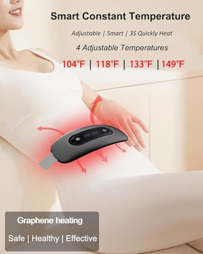 Electric Heating Pad, Portable Cordless Menstrual Heating Pad with 4 Heat Levels and 4 Massage Modes, Fast Large Heating Belly Wrap Belt for Cramps, Back Pain Relief Gifts for Women Girls Her(Black)