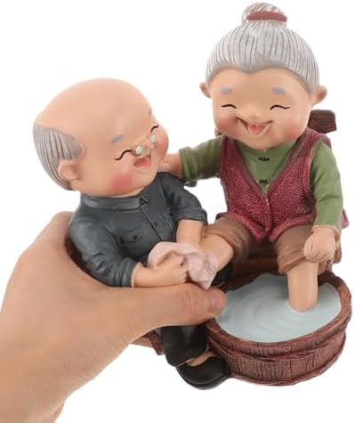 NUOBESTY Elderly Couple Figurines Miniature Grandparents Ornament Sculpture Loving Husband and Wife Resin Statue for Wedding Anniversary Cake Desk Decoration