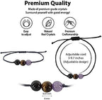 BOHO GARDEN Healing Bead Bracelets - Spiritual Crystal Beaded Bracelet - Made of 3 Real & Natural Gemstones, Adjustable 3-9.7” Black Rope - Gem Stones Jewelry for Men, Women, Teens (13+) - 8mm Bead