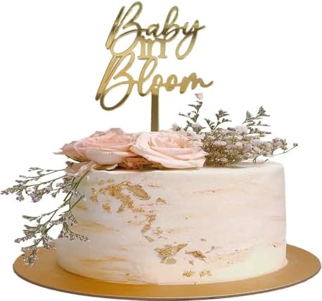 Baby in Bloom Gold Acrylic Cake Topper,Baby Shower Cake Sign-Pregnancy Reveal,Birth Announcement,Custom Baby Cake Topper