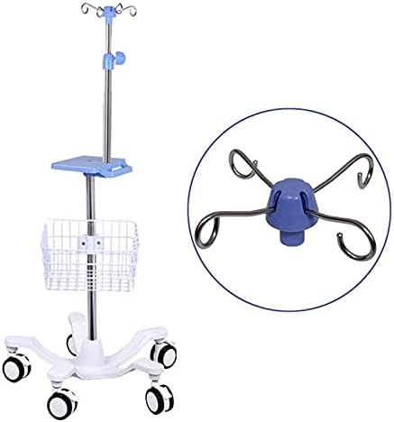 Portable IV Pole Infusion Stand with Wheels and Tray, Stainless Steel Height Adjustable IV Stand Drip Stand for Elderly Home Care,Hospital and Clinic,with Basket