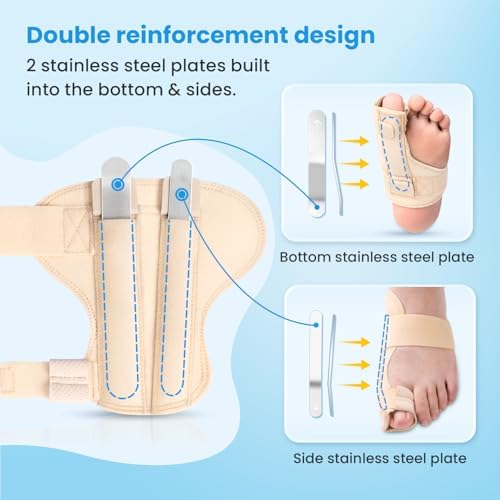 Big Toe Splint for Women & Men, Broken Big Toe Support Brace for Fracture Fixation,Sports Sprains,Injuries, Adjustable Big Toe Protector with 2 Stainless Steel Plates for Day & Night - Left（Beige）