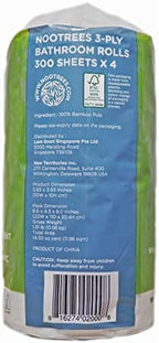 NooTrees Bamboo Toilet Tissue, Tree Free, Biodegradable, Sustainable, Renewable and FSC Certified 3-ply Toilet Paper 300 Sheets, 4 Rolls, 1-Pack