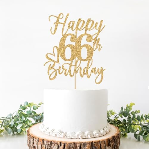 Happy 66th Birthday Cake Topper, 66th Birthday Decorations for Men/Women, Cheers to 66 Years, Hello 66, 66th Happy Birthday Party Supplies Gold Glitter