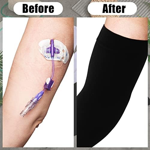 Boao 4 Pcs Picc Line Sleeve Cover for Upper Arm Fistula Dialysis Medical Elastic Breathable Shower Cover for Women Men(Black and White)